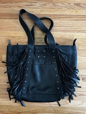STS Ranchwear Black Leather Fringe Tote